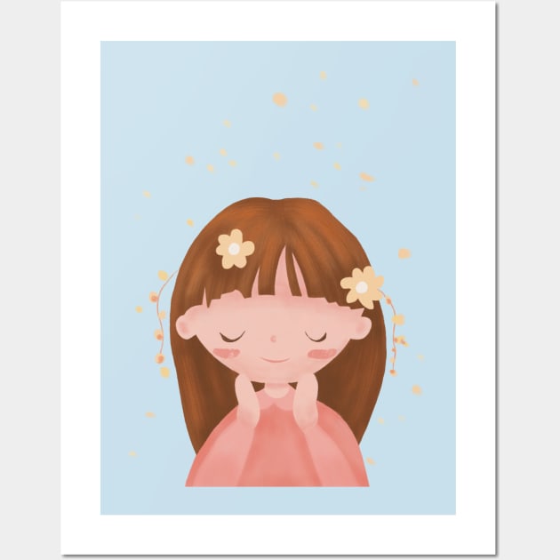 Cute little girl with yellow flowers Wall Art by JakoRila